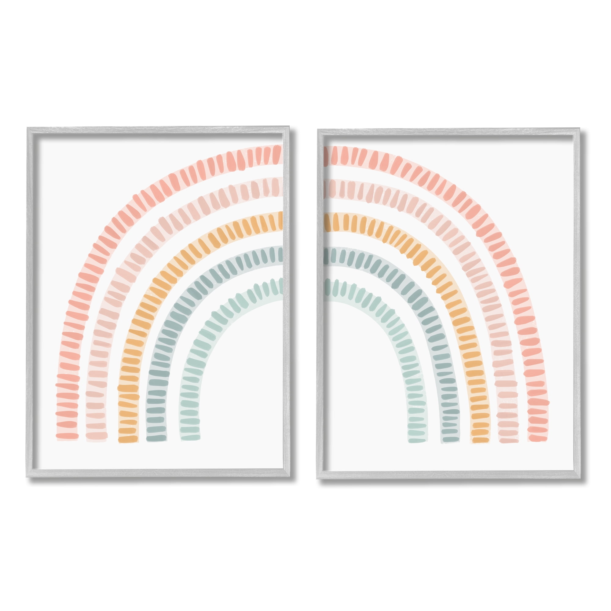 Stupell Industries Patterned Rainbow Arches Abstract Painting Gray Framed Art Print Wall Art, 11 x 14, Set of 2