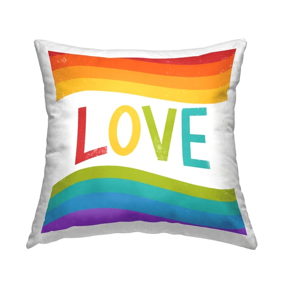 Stupell Industries Patterned Rainbow Love Stripes Square Decorative Printed Throw Pillow, 18 x 18,