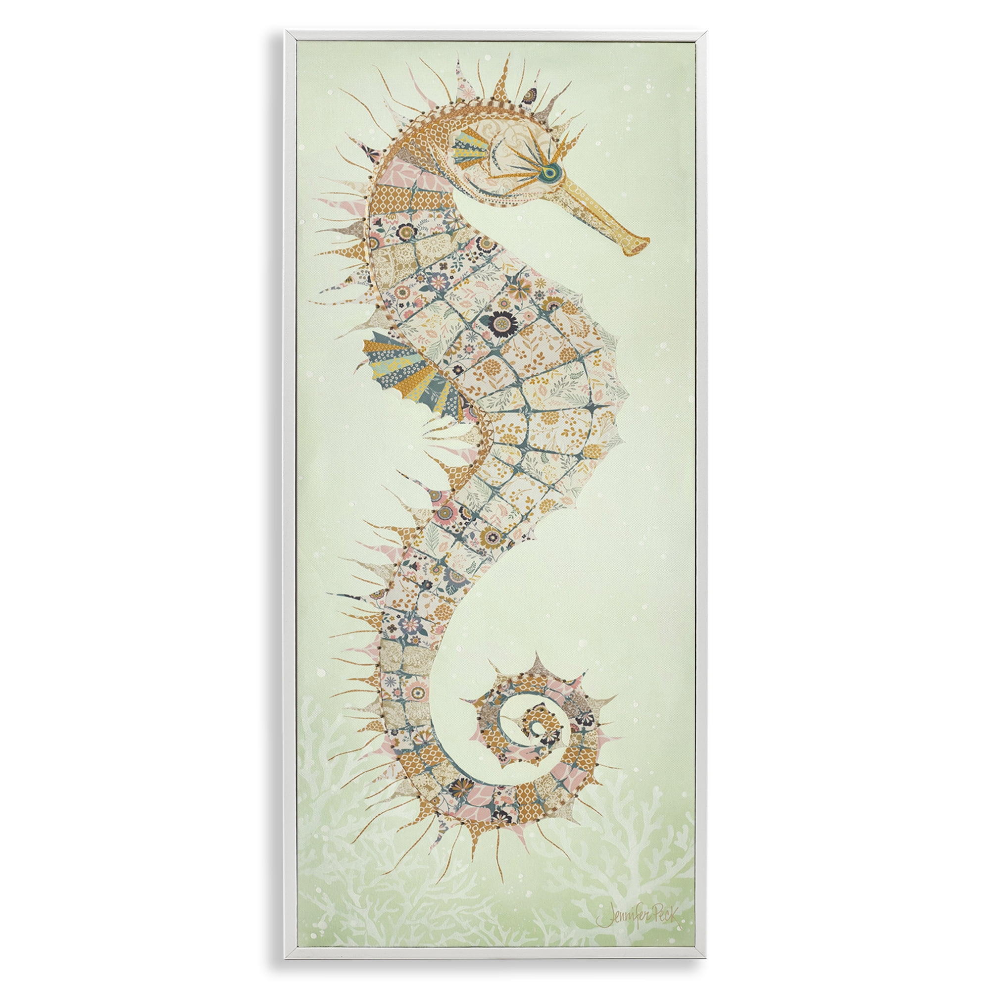 Stupell Industries Patterned Spikey Seahorse Animals & Insects Painting White Framed Art Print Wall Art, 13 x 30