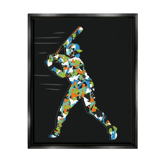 Stupell Industries Patterned Sports Baseball Player Graphic Art Jet Black Floating Framed Canvas Print Wall Art, Design by Arrolynn Weiderhold