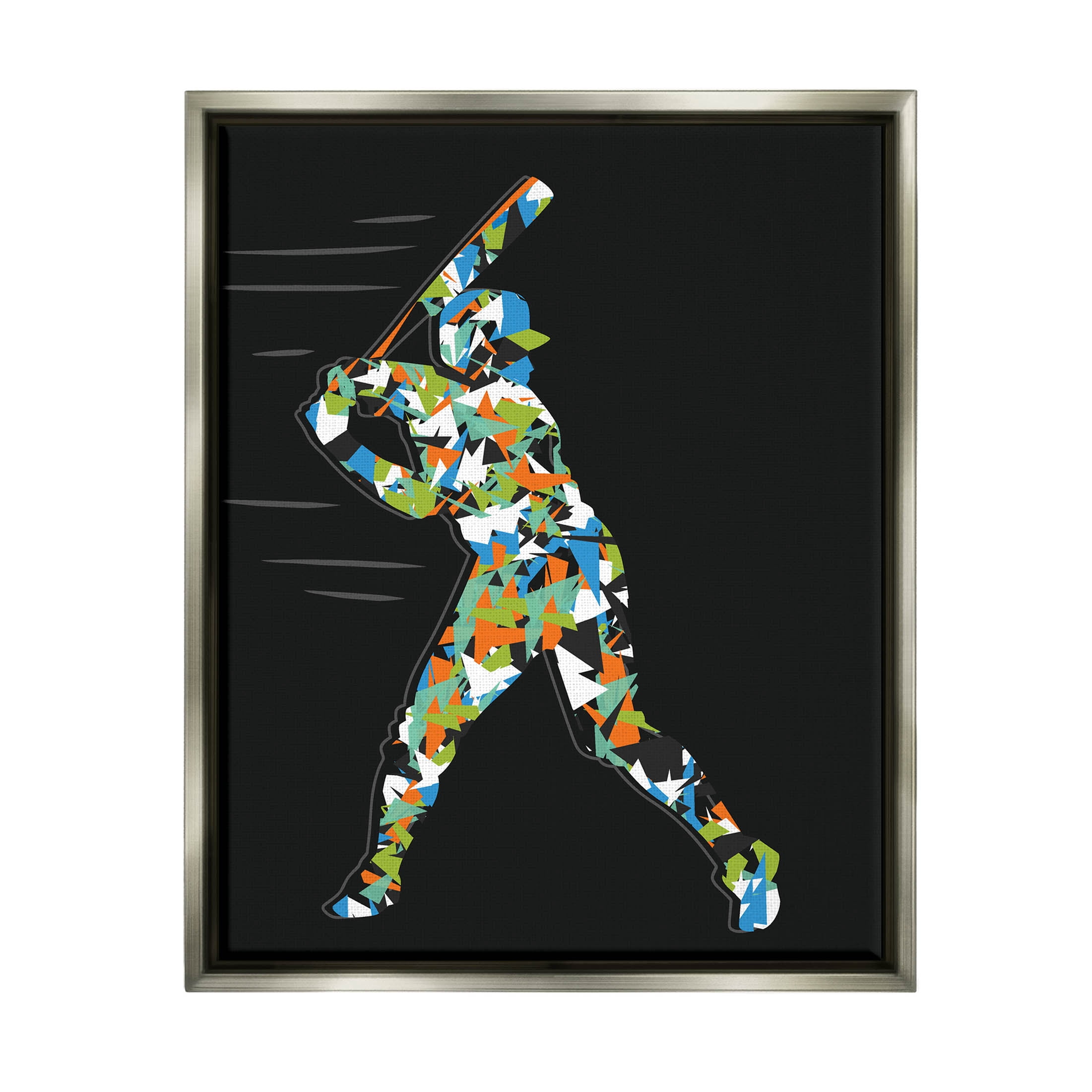 Stupell Industries Patterned Sports Baseball Player Graphic Art Luster Gray Floating Framed Canvas Print Wall Art, Design by Arrolynn Weiderhold
