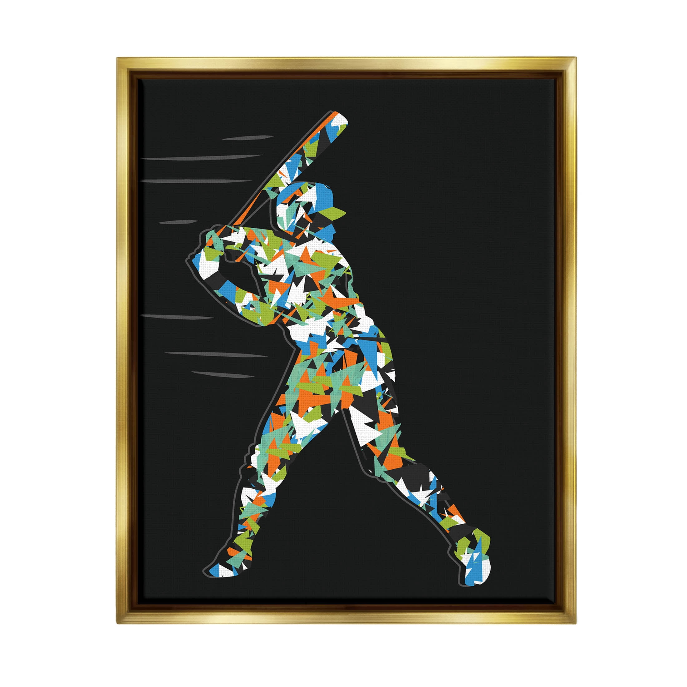 Stupell Industries Patterned Sports Baseball Player Graphic Art Metallic Gold Floating Framed Canvas Print Wall Art, Design by Arrolynn Weiderhold