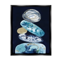 Stupell Industries Patterned Stacked Pebbles Landscape Painting Black Floater Framed Canvas Art Print Wall Art, 17 x 21