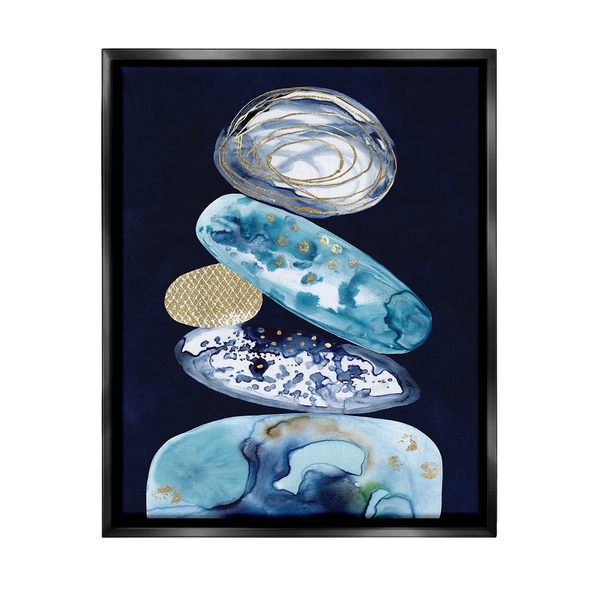 Stupell Industries Patterned Stacked Pebbles Landscape Painting Black Floater Framed Canvas Art Print Wall Art, 25 x 31
