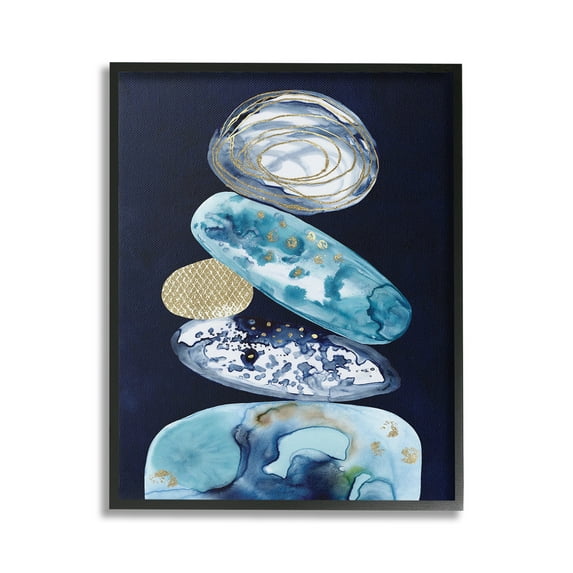 Stupell Industries Patterned Stacked Pebbles Landscape Painting Black Framed Art Print Wall Art, 24 x 30