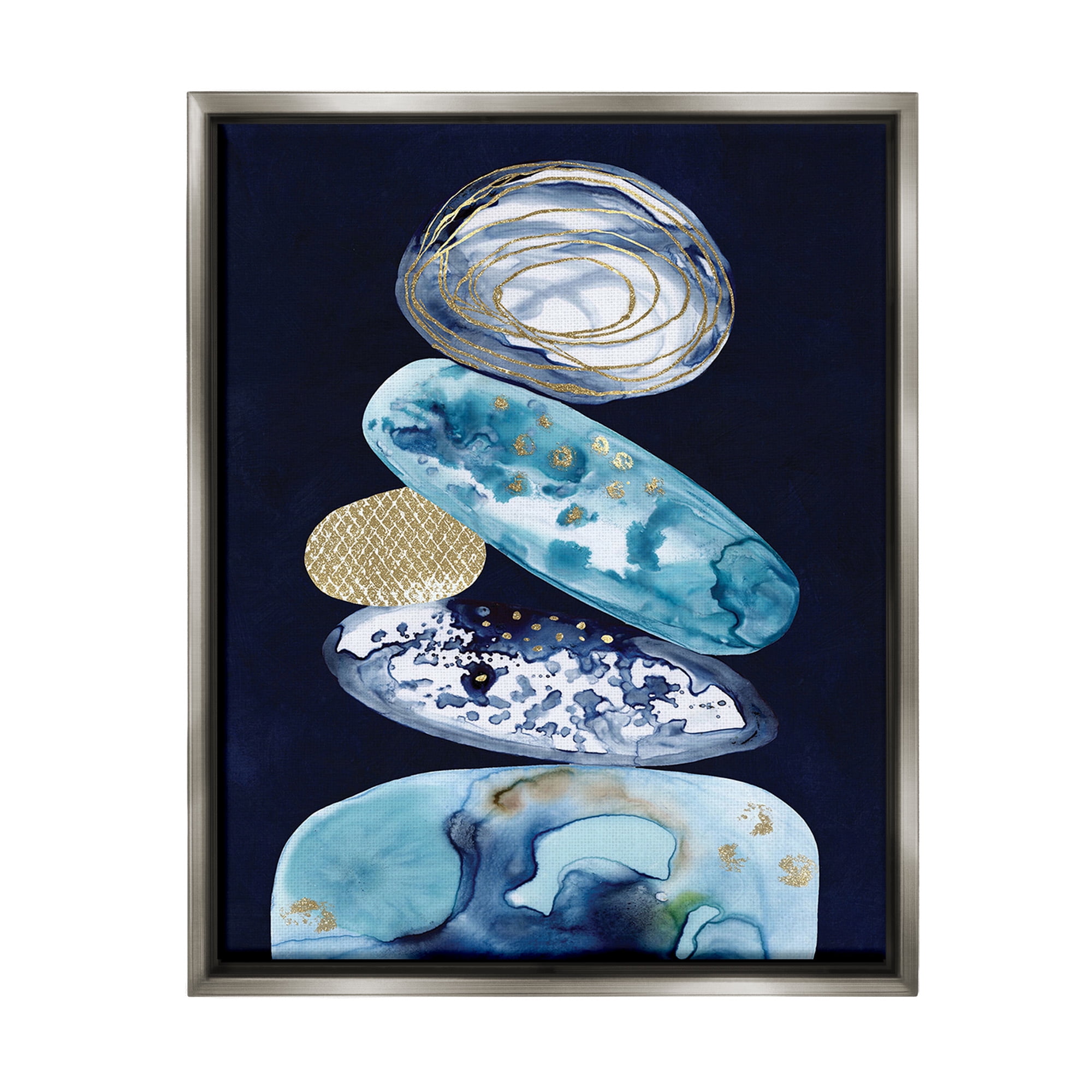 Stupell Industries Patterned Stacked Pebbles Landscape Painting Gray Floater Framed Canvas Art Print Wall Art, 17 x 21