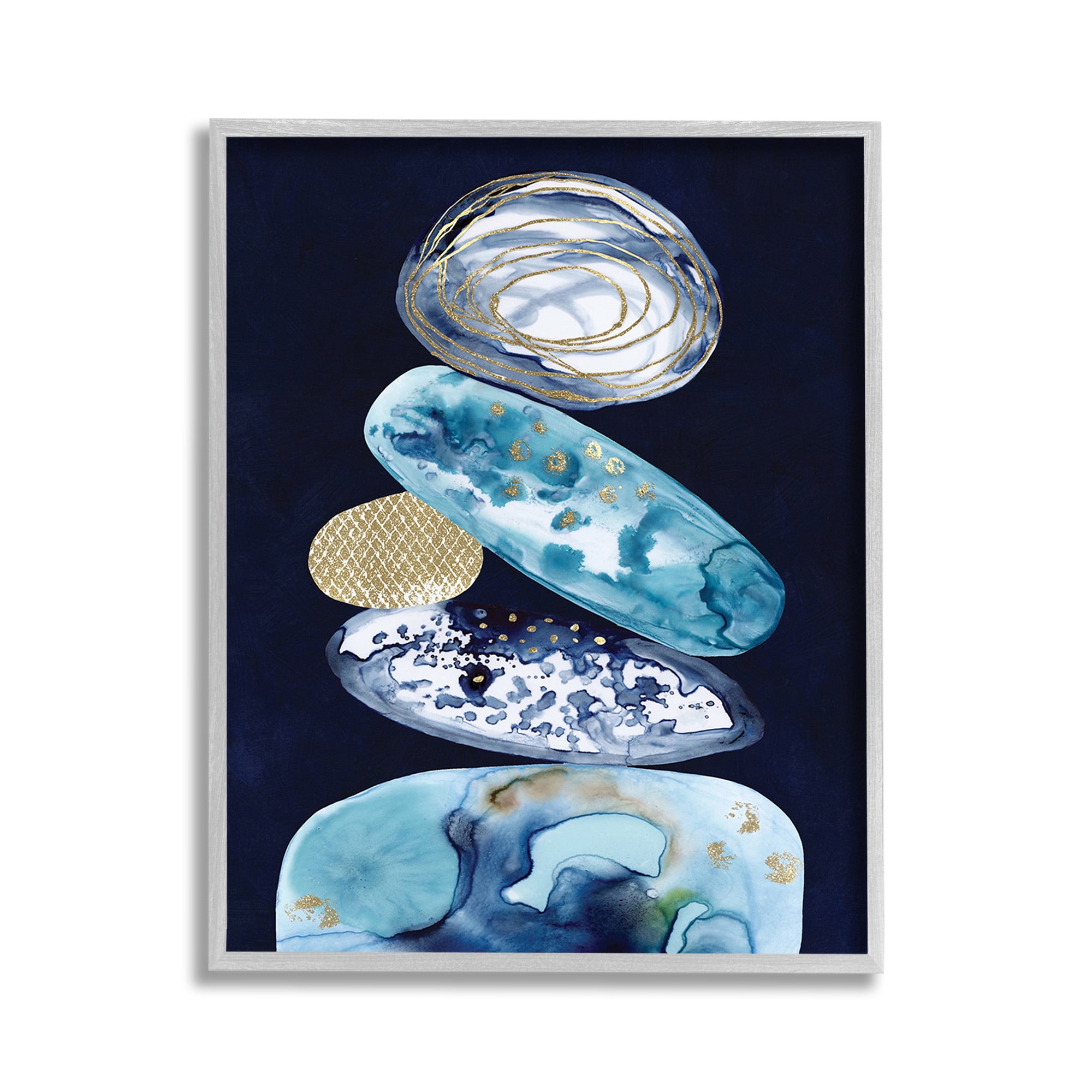 Stupell Industries Patterned Stacked Pebbles Landscape Painting Gray Framed Art Print Wall Art, 11 x 14