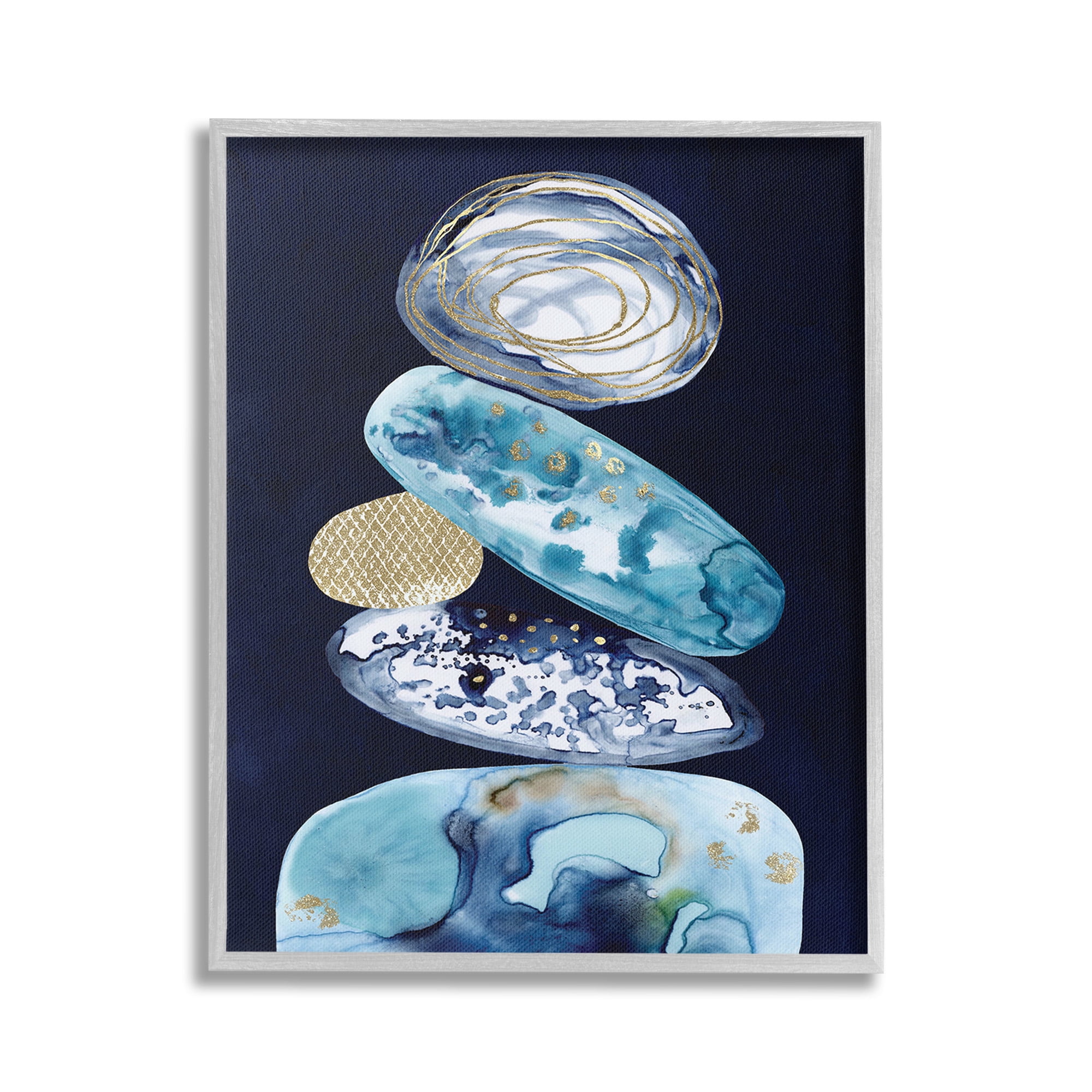 Stupell Industries Patterned Stacked Pebbles Landscape Painting Gray Framed Art Print Wall Art, 16 x 20