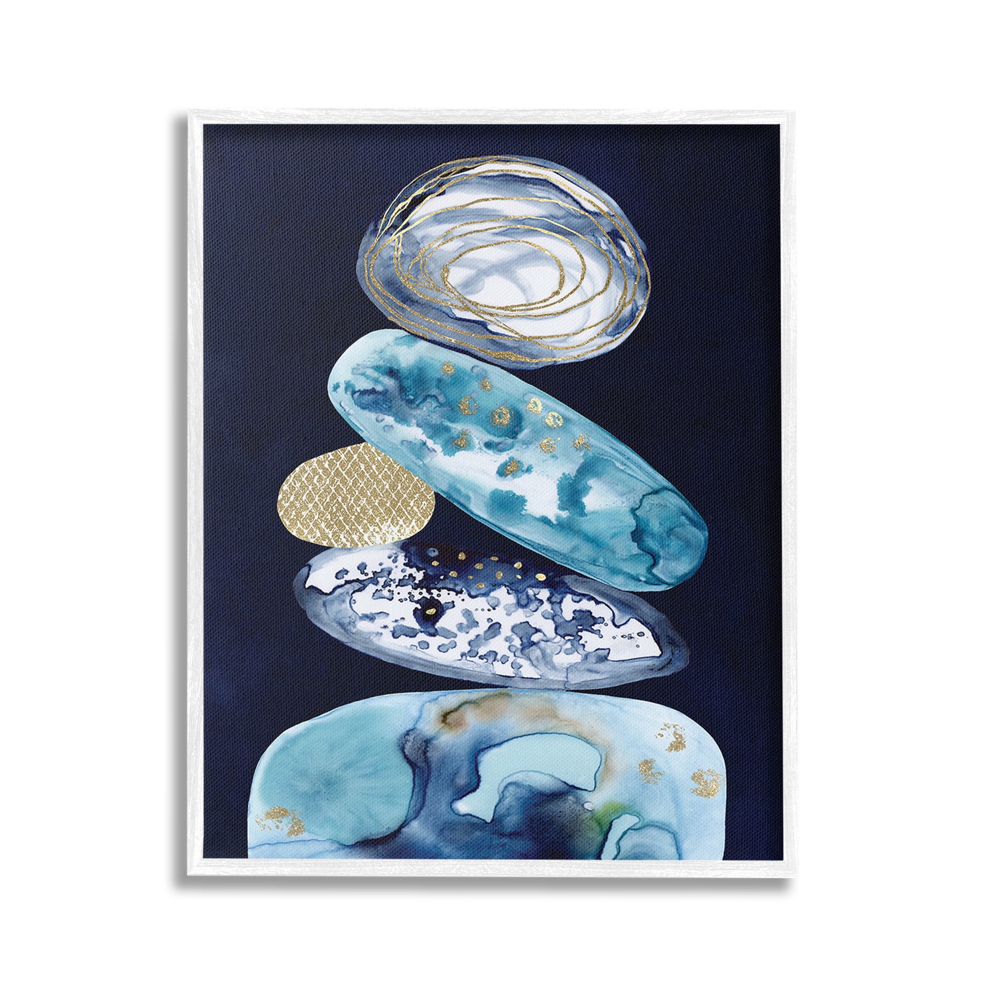 Stupell Industries Patterned Stacked Pebbles Landscape Painting White Framed Art Print Wall Art, 16 x 20