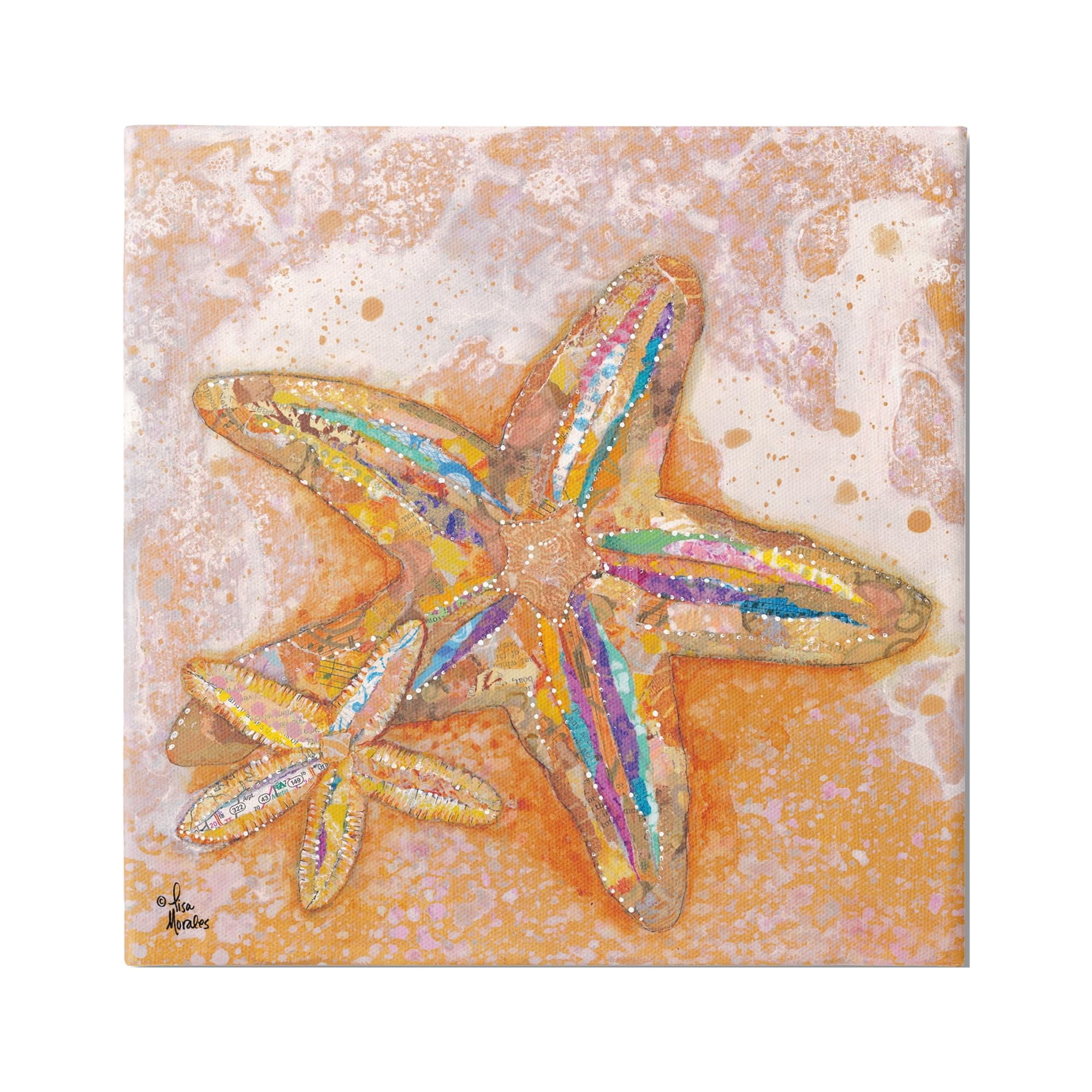 Stupell Industries Patterned Starfish Ocean Foam Layered Ephemera Collage Painting Gallery Wrapped Canvas Print Wall Art, Design by Lisa Morales
