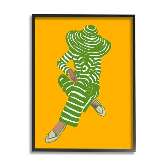 Stupell Industries Patterned Stripes Fashion Outfit Modern Woman Sitting Graphic Art Black Framed Art Print Wall Art, Design by Amelia Noyes
