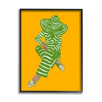 Stupell Industries Patterned Stripes Fashion Outfit Modern Woman Sitting Graphic Art Black Framed Art Print Wall Art, Design by Amelia Noyes
