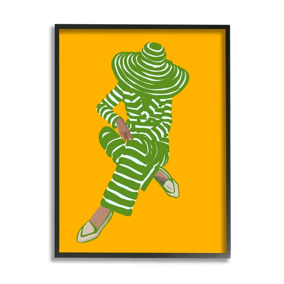 Stupell Industries Patterned Stripes Fashion Outfit Modern Woman Sitting Graphic Art Black Framed Art Print Wall Art, Design by Amelia Noyes