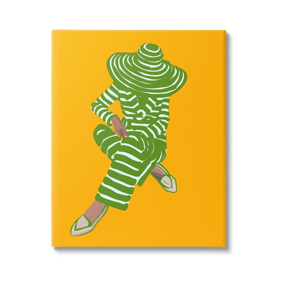 Stupell Industries Patterned Stripes Fashion Outfit Modern Woman Sitting Graphic Art Gallery Wrapped Canvas Print Wall Art, Design by Amelia Noyes