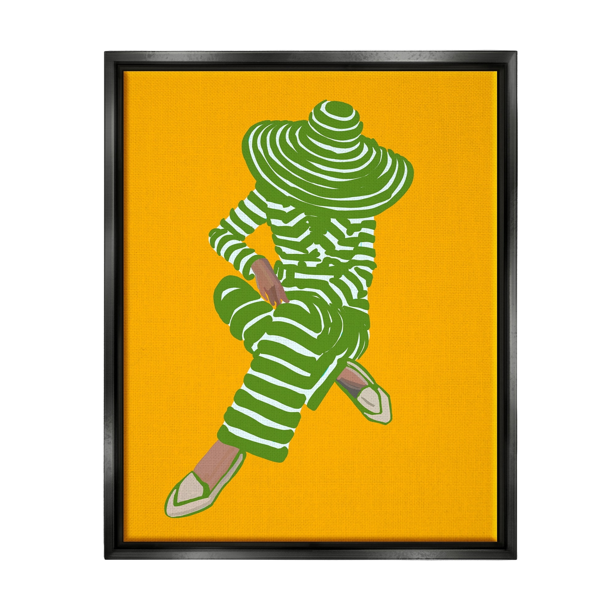 Stupell Industries Patterned Stripes Fashion Outfit Modern Woman Sitting Graphic Art Jet Black Floating Framed Canvas Print Wall Art, Design by Amelia Noyes