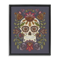 Stupell Industries Patterned Sugar Skull Holiday Painting Black Floater Framed Art Print Wall Art, 17 x 21
