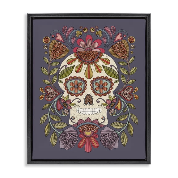Stupell Industries Patterned Sugar Skull Holiday Painting Black Floater Framed Art Print Wall Art, 25 x 31