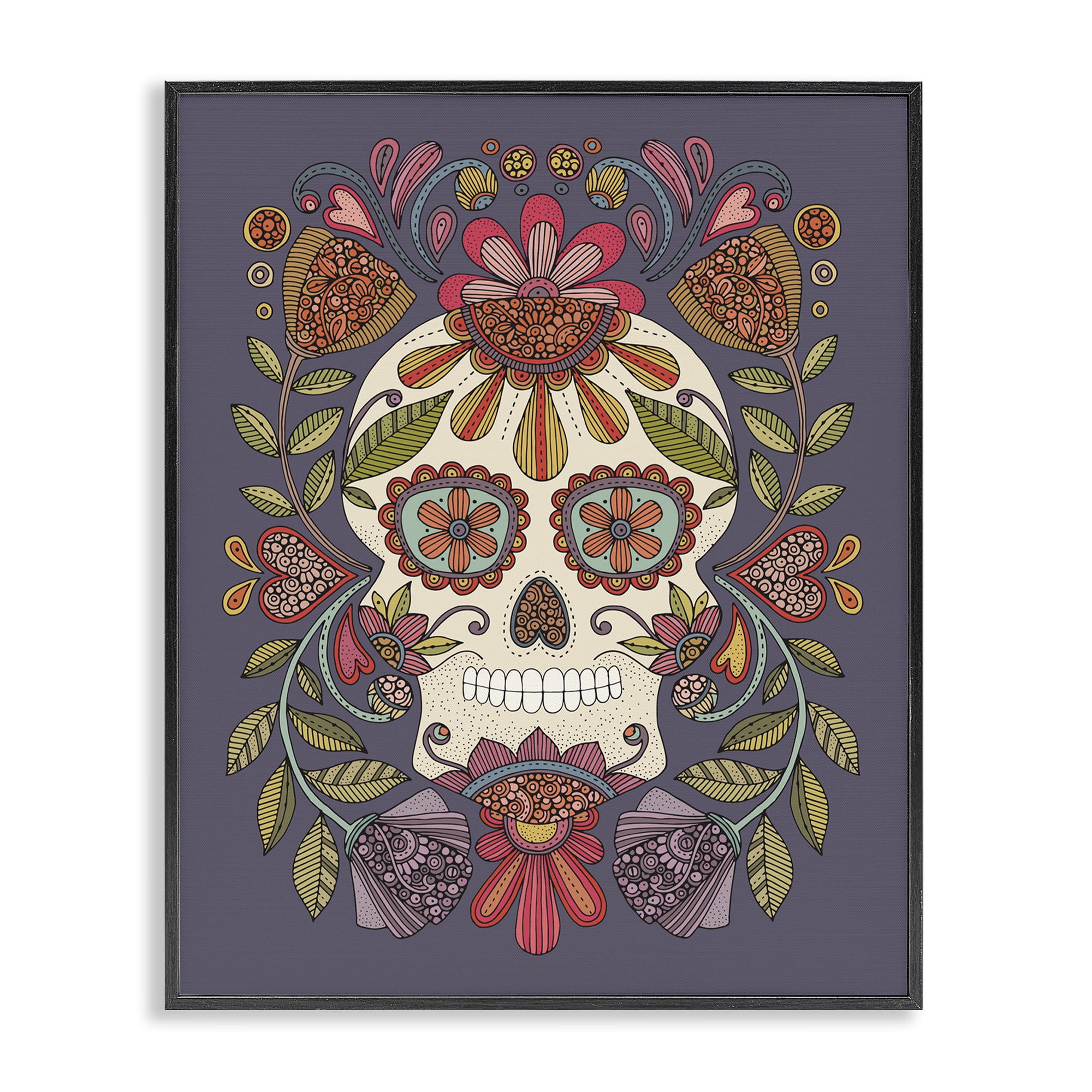 Stupell Industries Patterned Sugar Skull Holiday Painting Black Framed Art Print Wall Art, 16 x 20