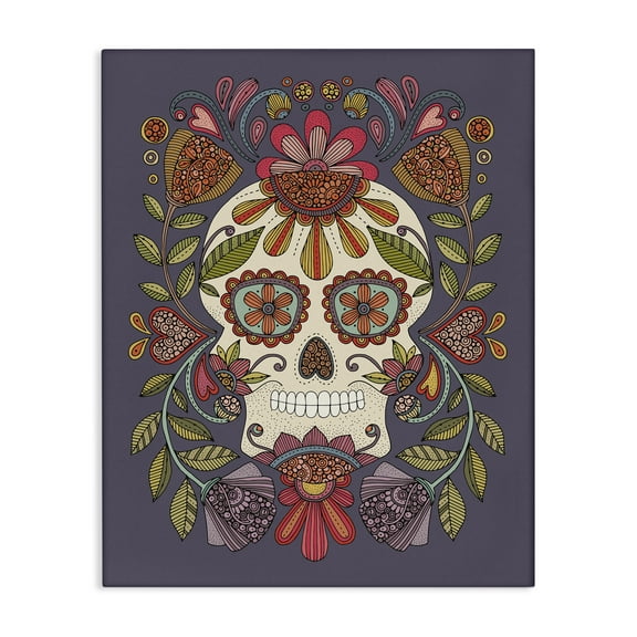 Stupell Industries Patterned Sugar Skull Holiday Painting Gallery Wrapped Canvas Art Print Wall Art, 30 x 40