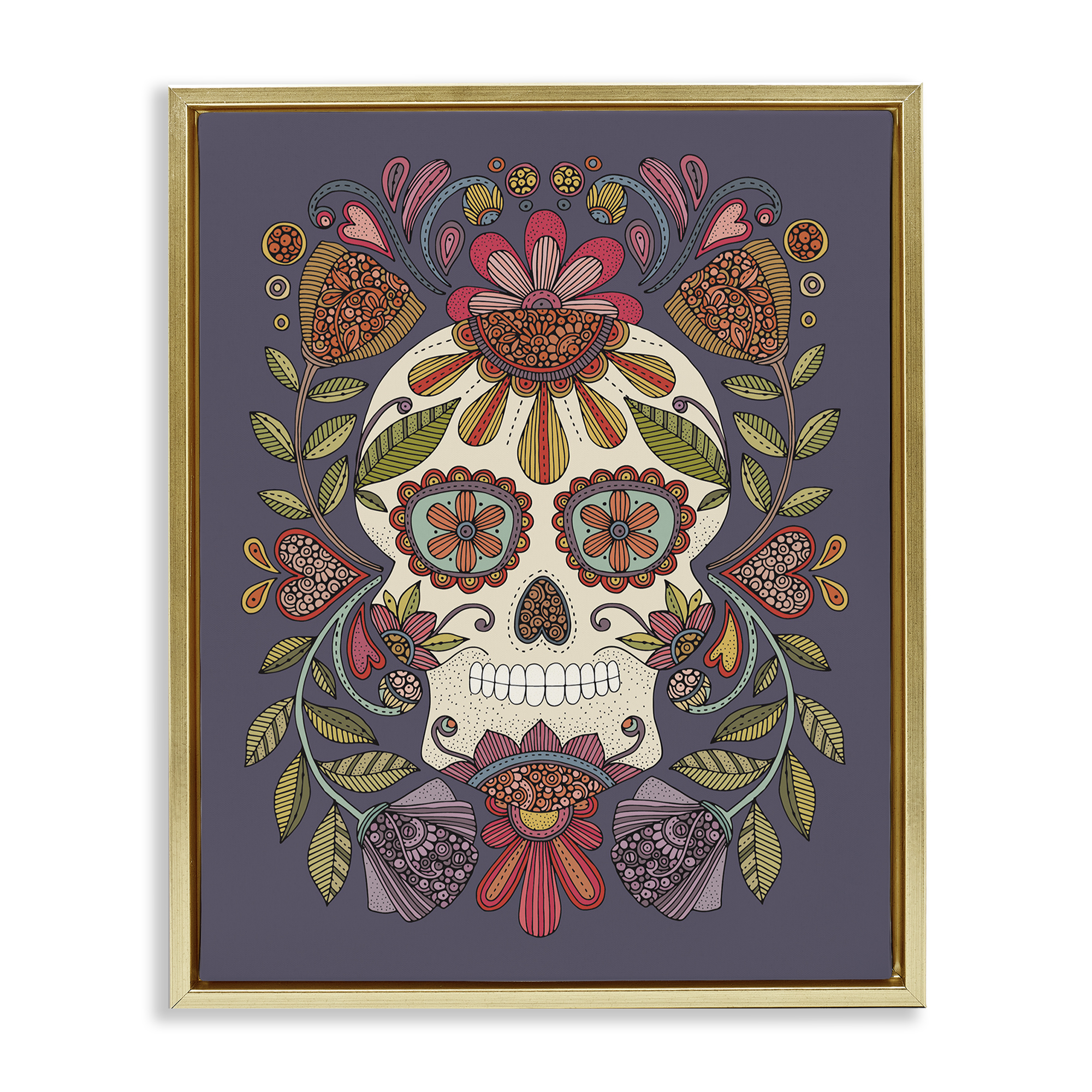 Stupell Industries Patterned Sugar Skull Holiday Painting Gold Floater Framed Art Print Wall Art, 25 x 31