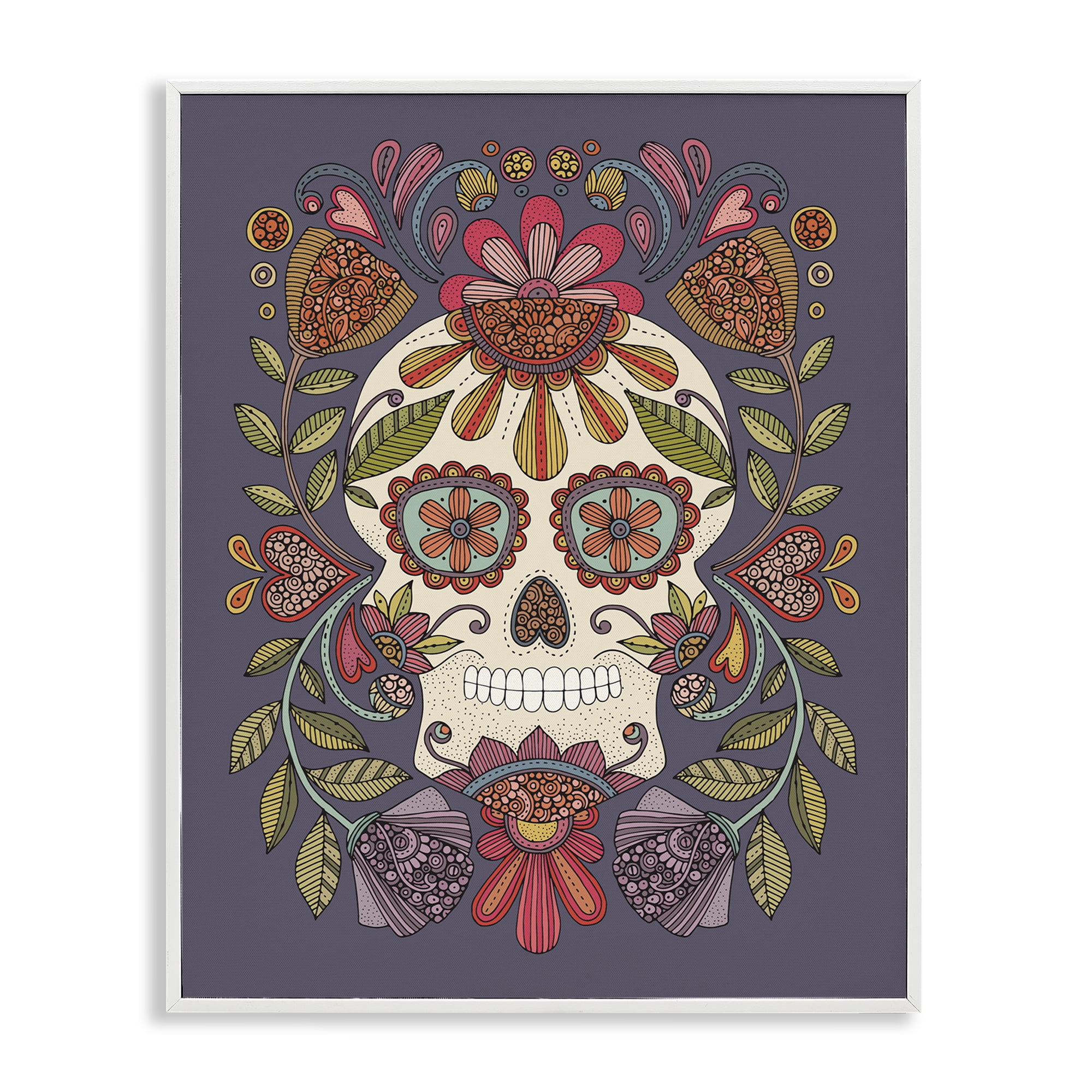 Stupell Industries Patterned Sugar Skull Holiday Painting White Framed Art Print Wall Art, 16 x 20