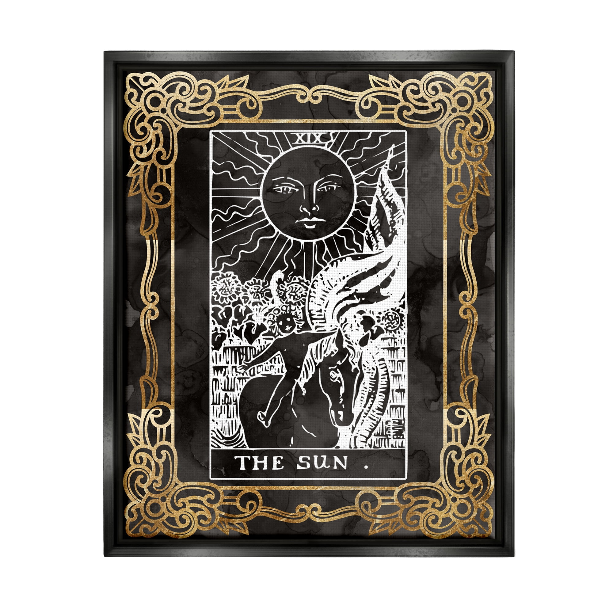Stupell Industries Patterned Sun Tarot Landscape Painting Black Floater Framed Canvas Art Print Wall Art, 17 x 21