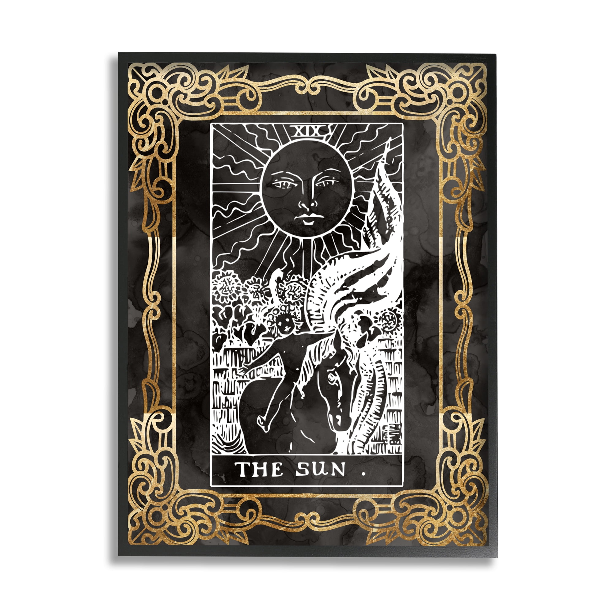 Stupell Industries Patterned Sun Tarot Landscape Painting Black Framed Art Print Wall Art, 11 x 14