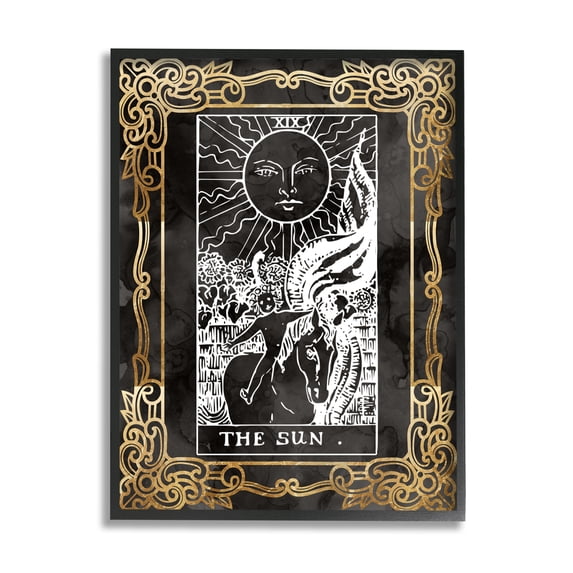 Stupell Industries Patterned Sun Tarot Landscape Painting Black Framed Art Print Wall Art, 16 x 20