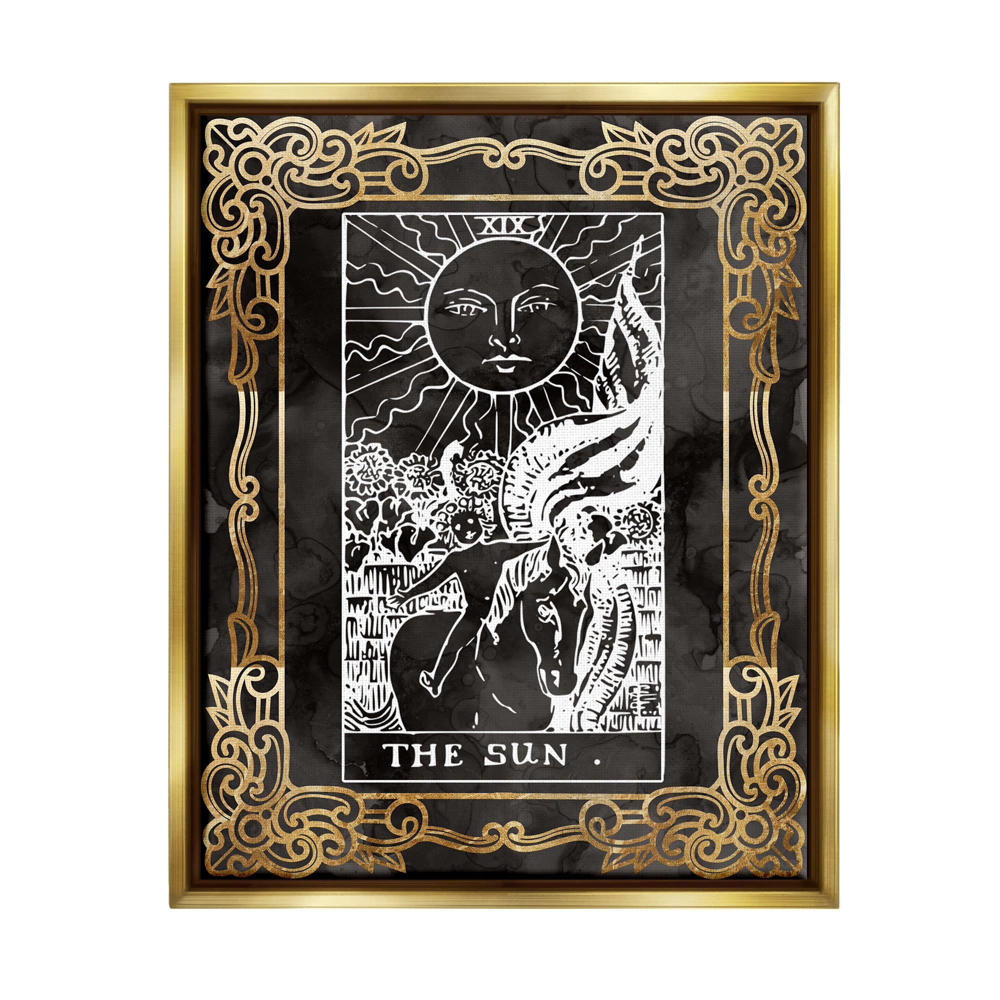 Stupell Industries Patterned Sun Tarot Landscape Painting Gold Floater Framed Canvas Art Print Wall Art, 25 x 31