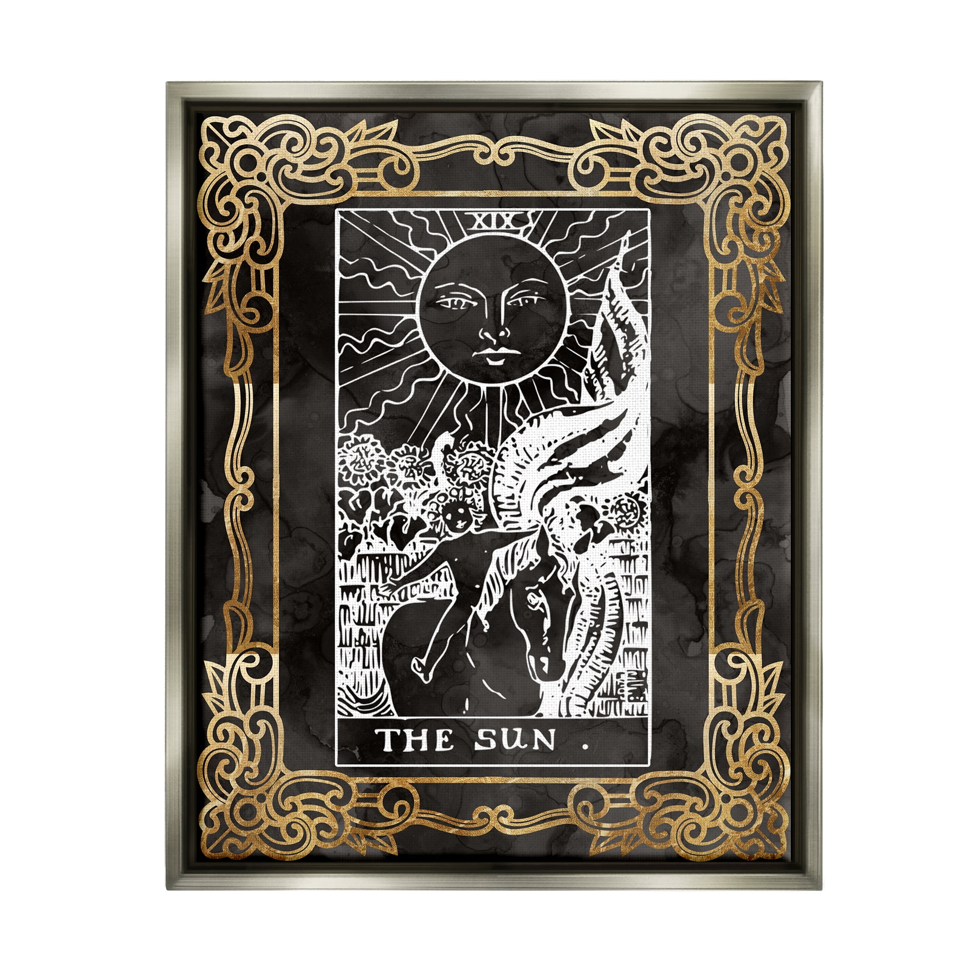 Stupell Industries Patterned Sun Tarot Landscape Painting Gray Floater Framed Canvas Art Print Wall Art, 17 x 21