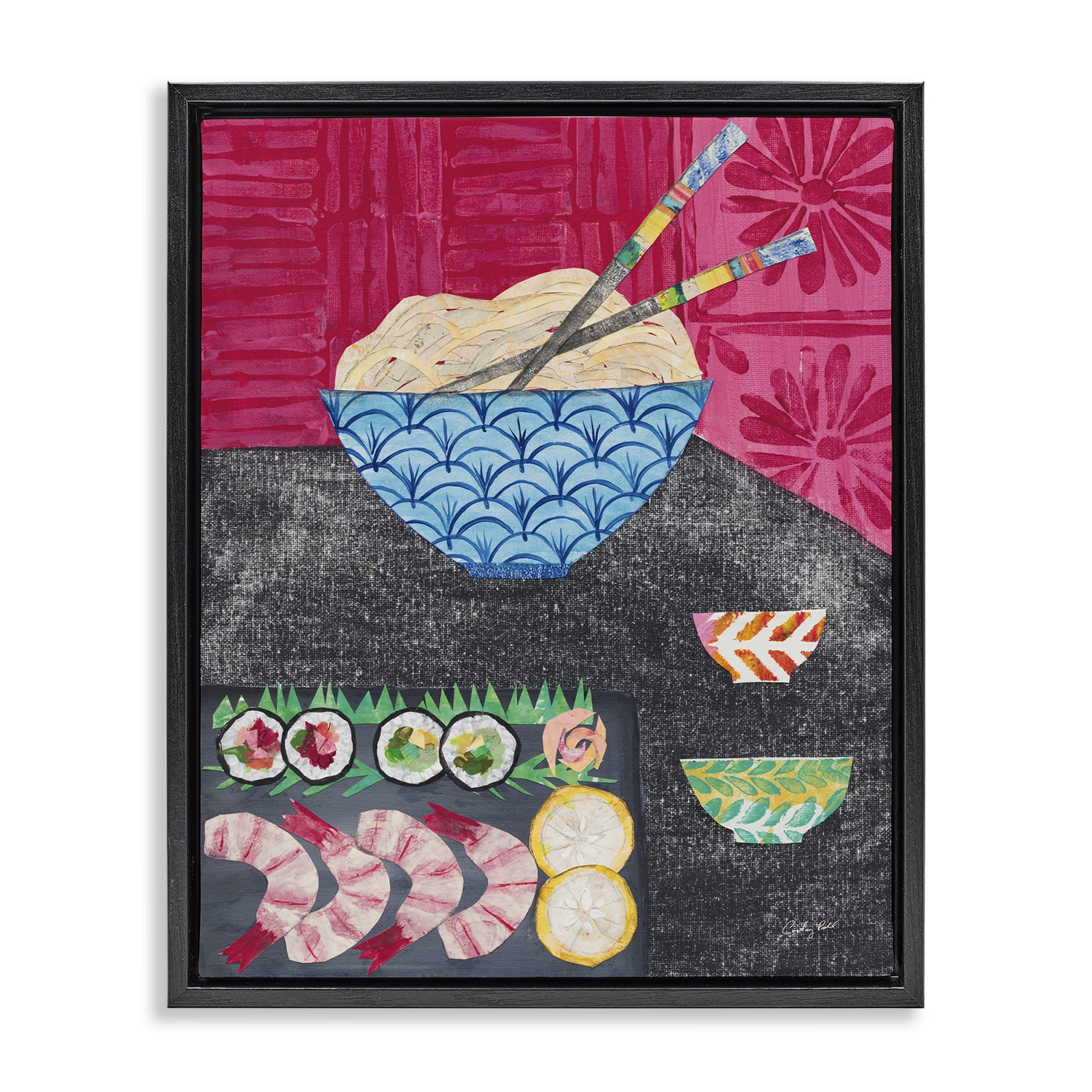 Stupell Industries Patterned Sushi Tablescape Food & Beverage Painting Black Floater Framed Canvas Art Print Wall Art, 25 x 31
