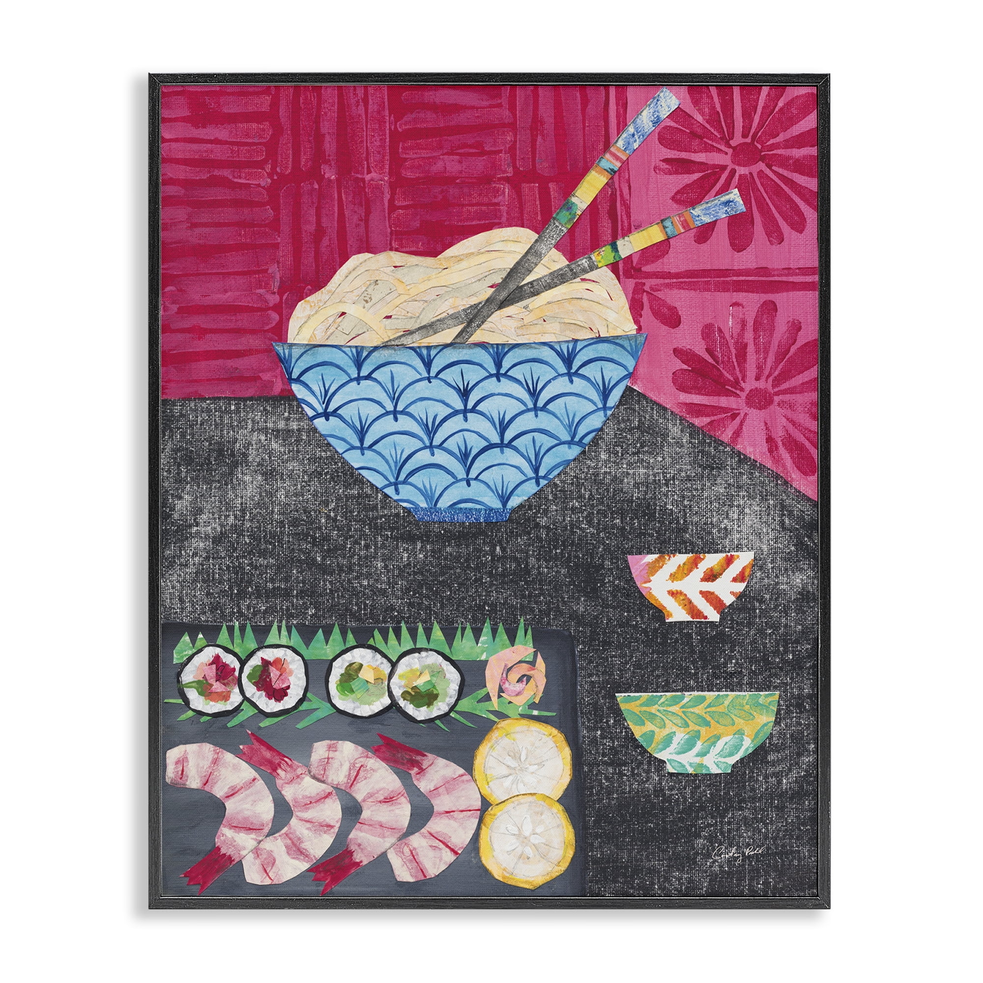 Stupell Industries Patterned Sushi Tablescape Food & Beverage Painting Black Framed Art Print Wall Art, 24 x 30