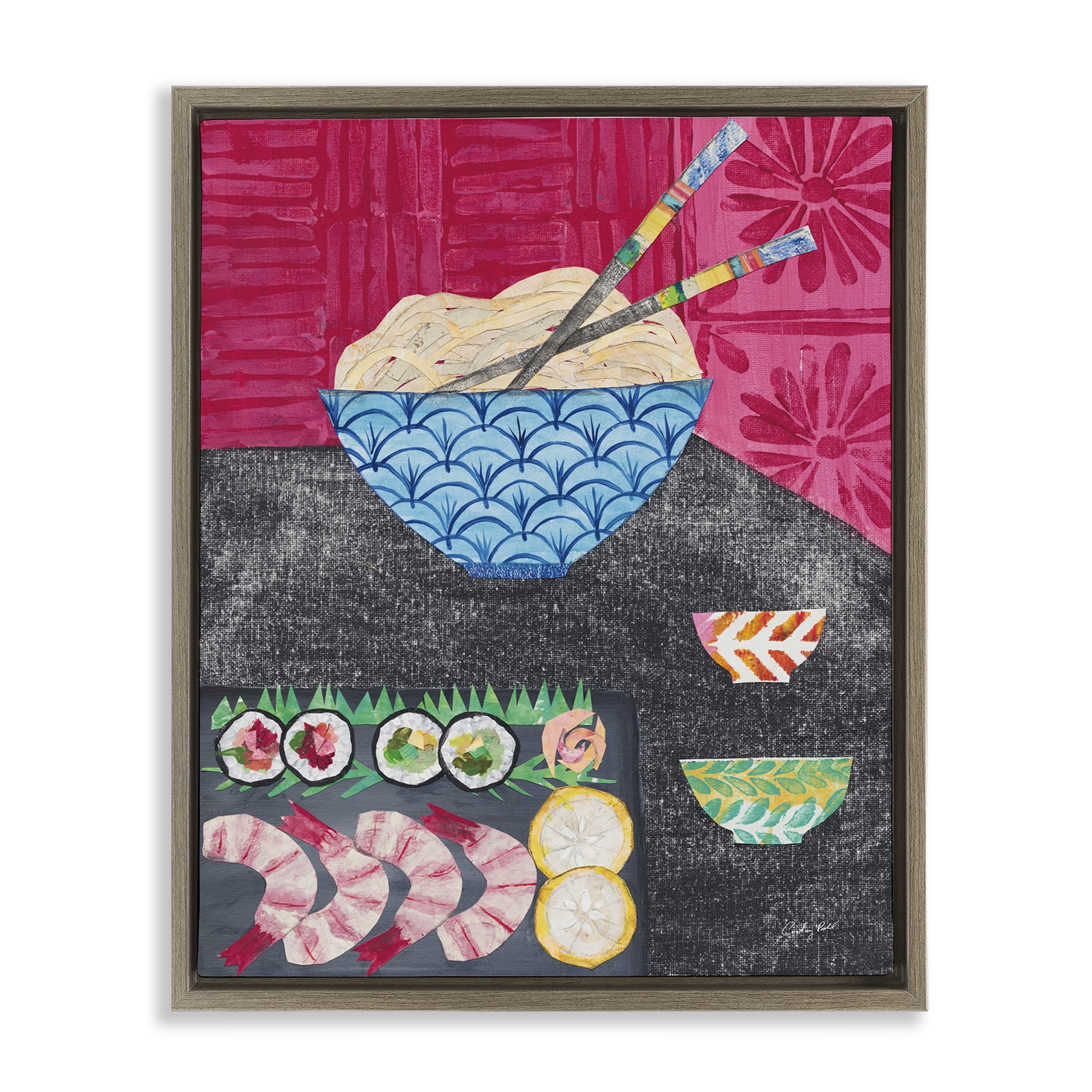 Stupell Industries Patterned Sushi Tablescape Food & Beverage Painting Brown Floater Framed Canvas Art Print Wall Art, 25 x 31