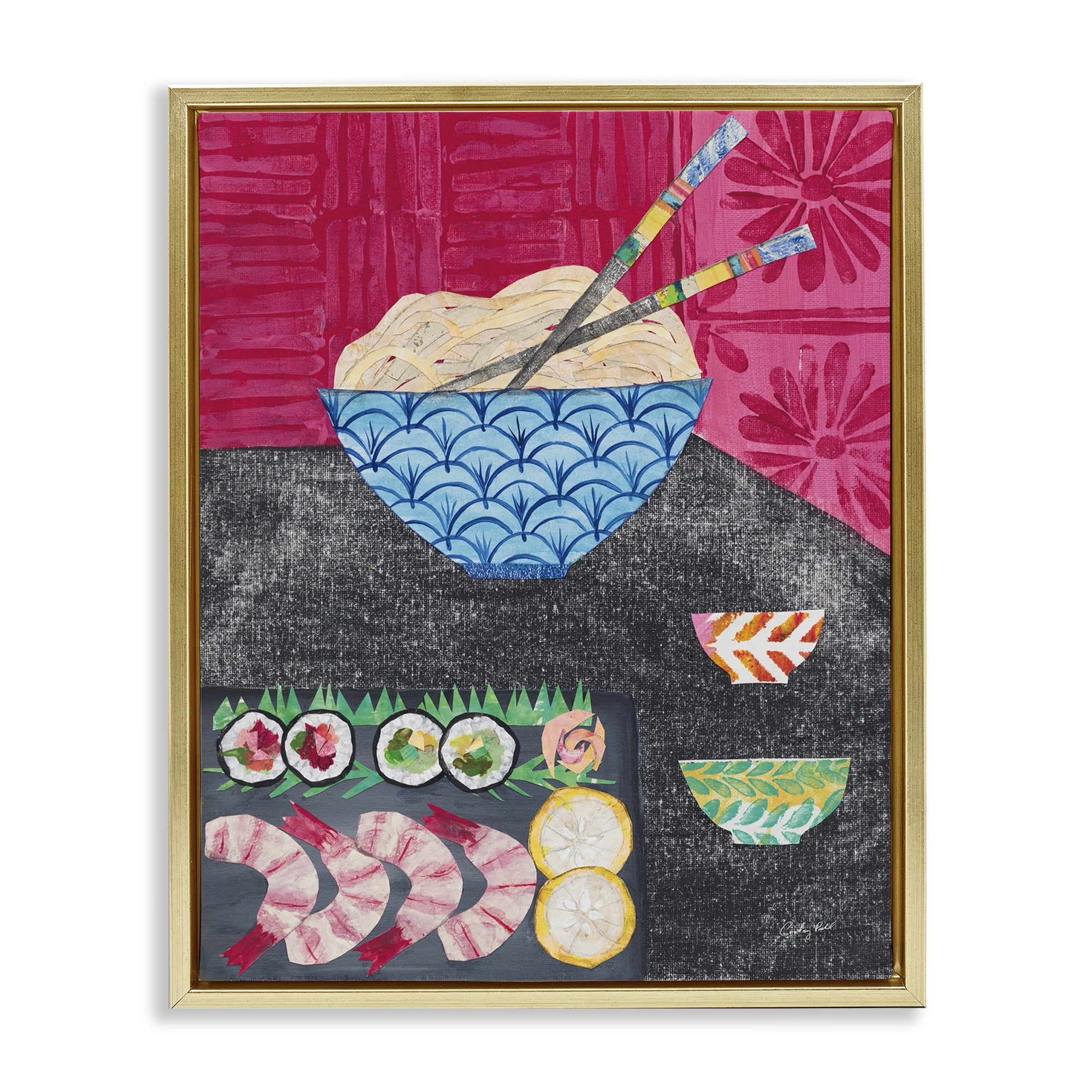 Stupell Industries Patterned Sushi Tablescape Food & Beverage Painting Gold Floater Framed Canvas Art Print Wall Art, 25 x 31