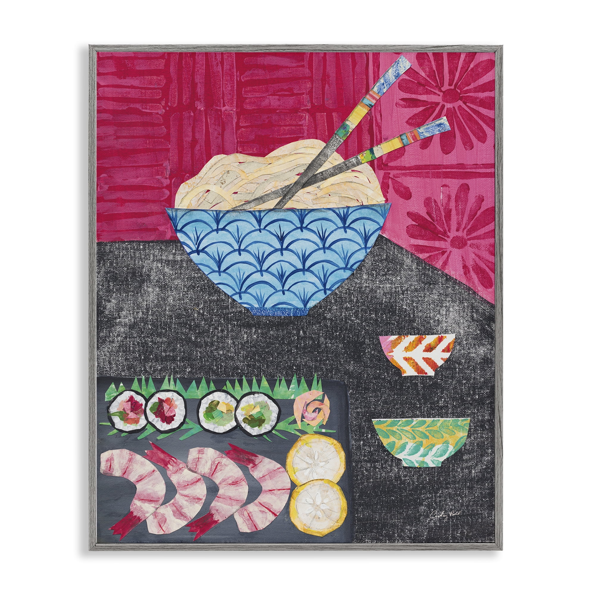 Stupell Industries Patterned Sushi Tablescape Food & Beverage Painting Gray Framed Art Print Wall Art, 24 x 30