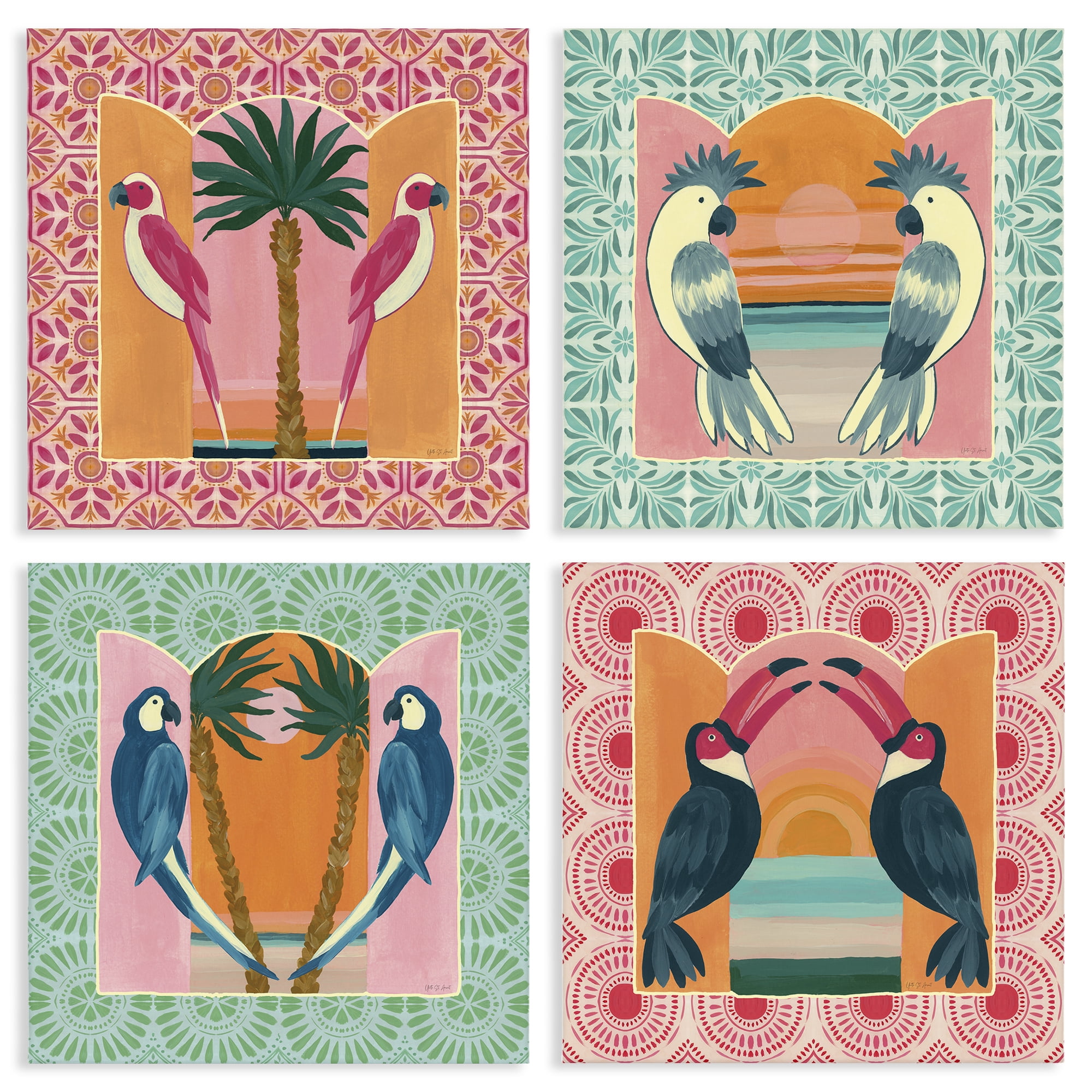 Stupell Industries Patterned Twin Bird Symmetry 4 Piece Canvas Wall Art Set, design by Yvette St. Amant