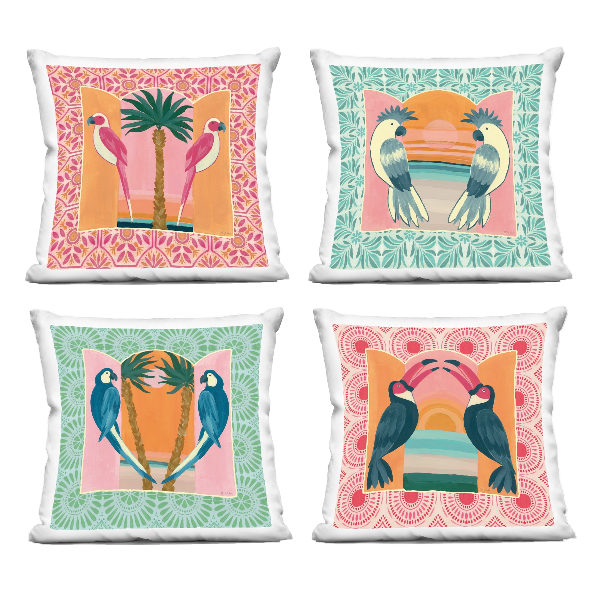 Stupell Industries Patterned Twin Bird Symmetry 4 Piece Decorative Printed Throw Pillow Set, design by Yvette St. Amant, 18 x 7 x 18