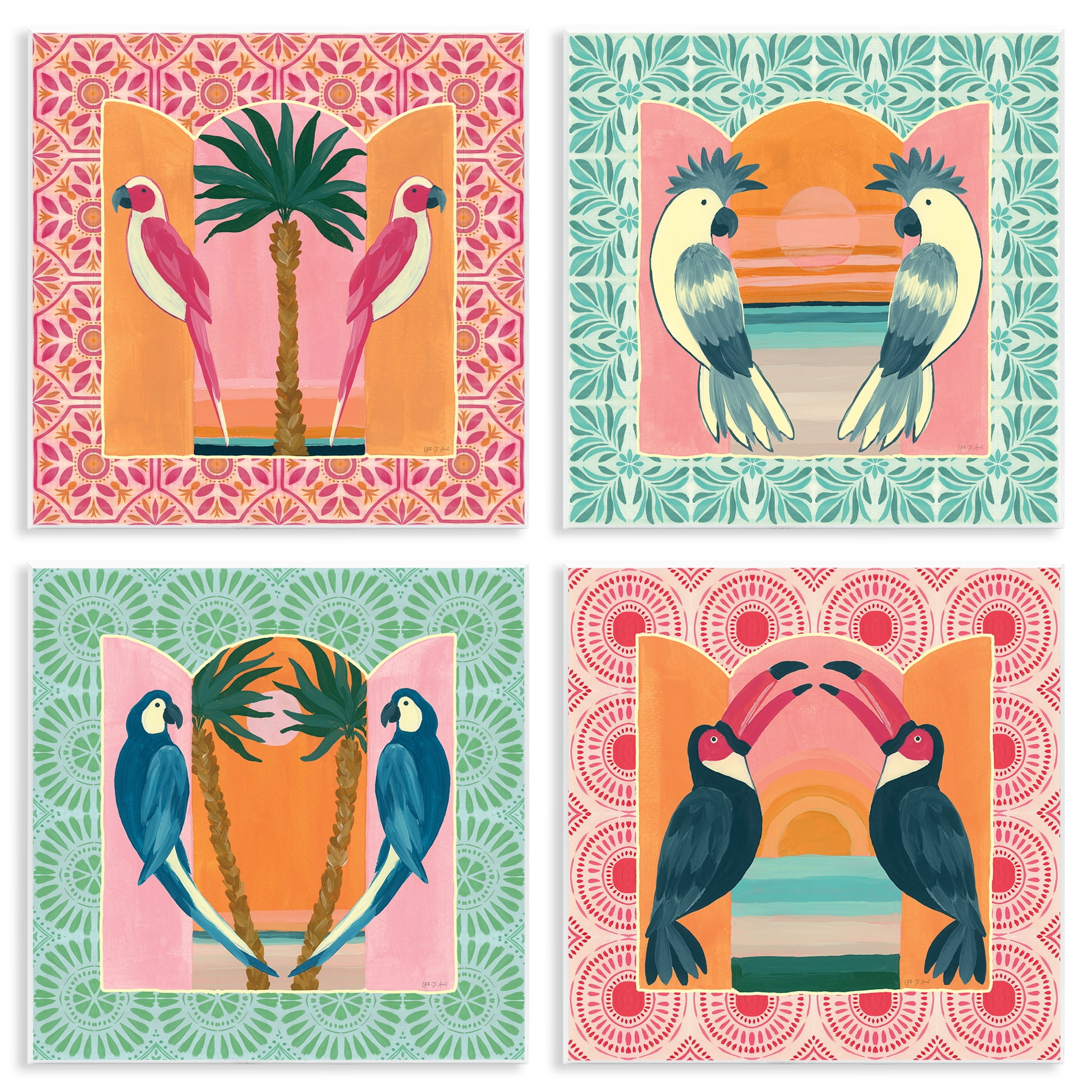 Stupell Industries Patterned Twin Bird Symmetry 4 Piece Wall Plaque Art Set, design by Yvette St. Amant