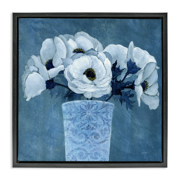 Stupell Industries Patterned Vase Flowers Plants & Flowers Painting Black Floater Framed Canvas Art Print Wall Art, 18 x 18