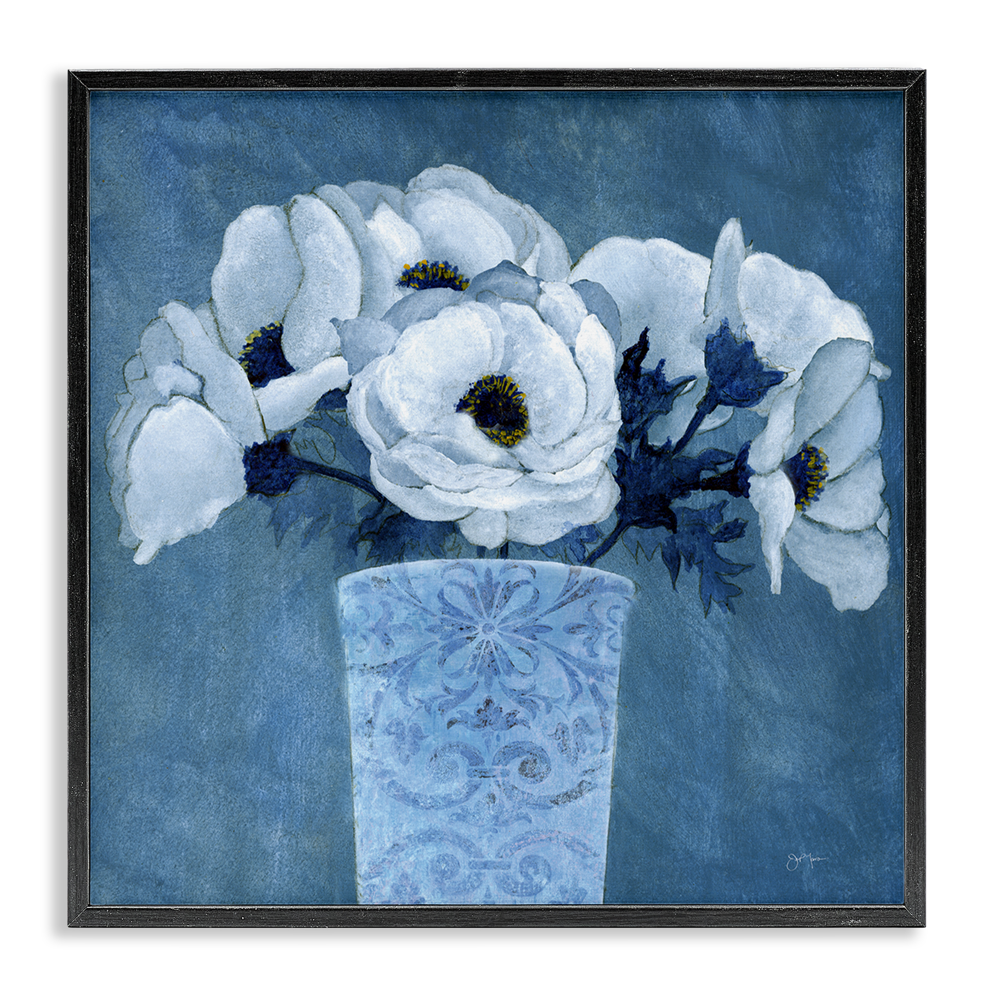 Stupell Industries Patterned Vase Flowers Plants & Flowers Painting Black Framed Art Print Wall Art, 17 x 17