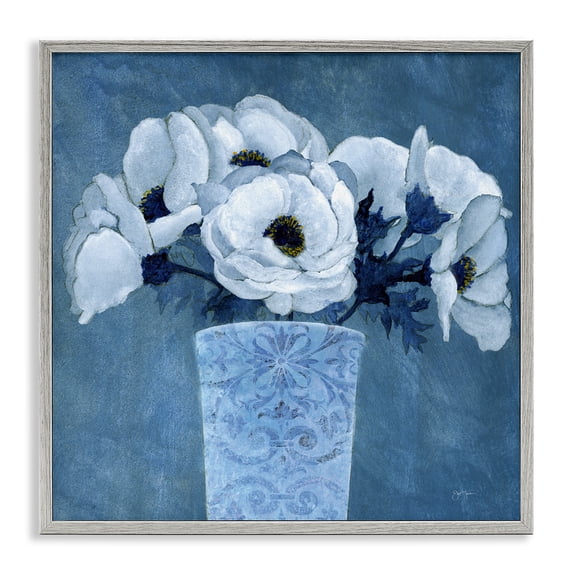 Stupell Industries Patterned Vase Flowers Plants & Flowers Painting Gray Framed Art Print Wall Art, 17 x 17