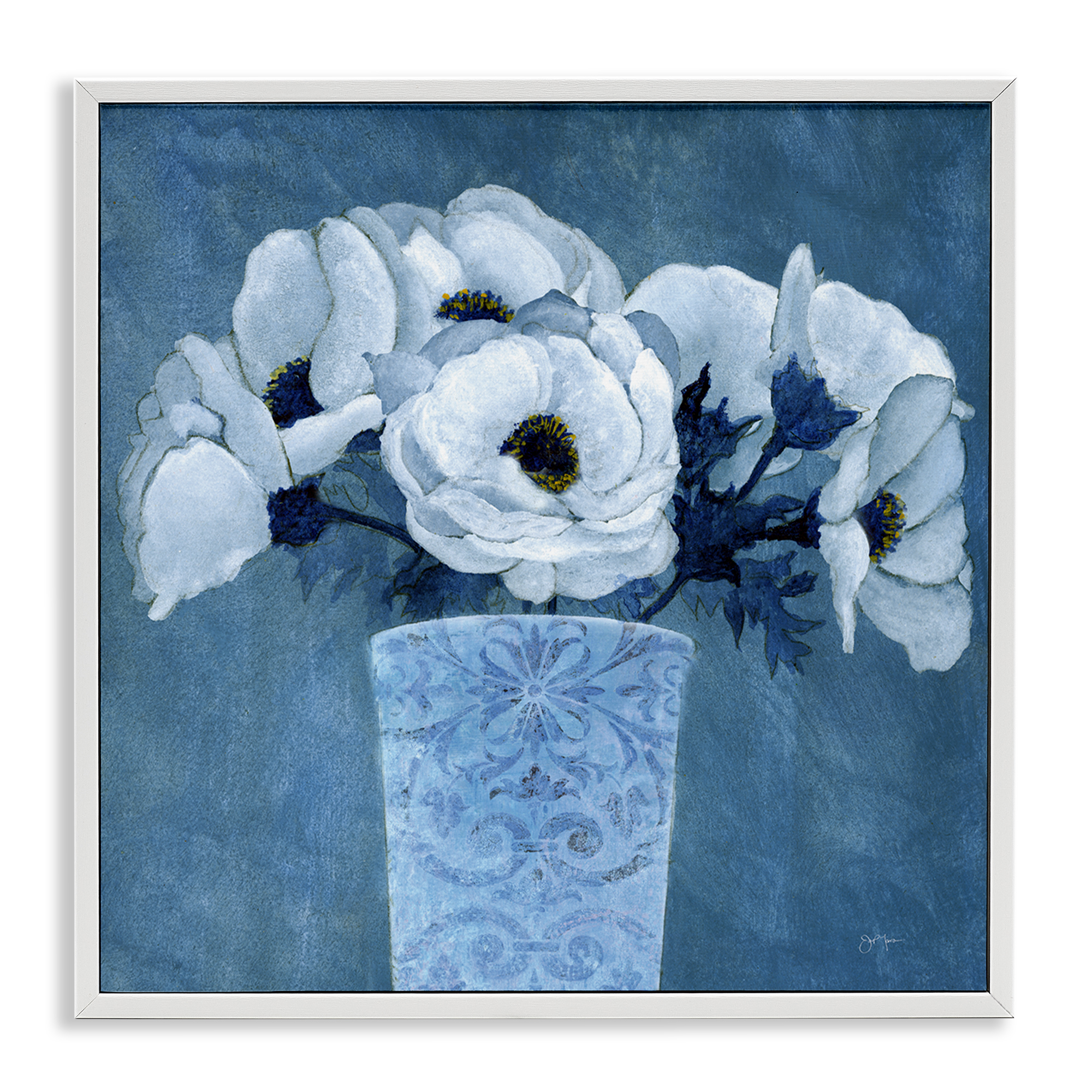 Stupell Industries Patterned Vase Flowers Plants & Flowers Painting White Framed Art Print Wall Art, 24 x 24