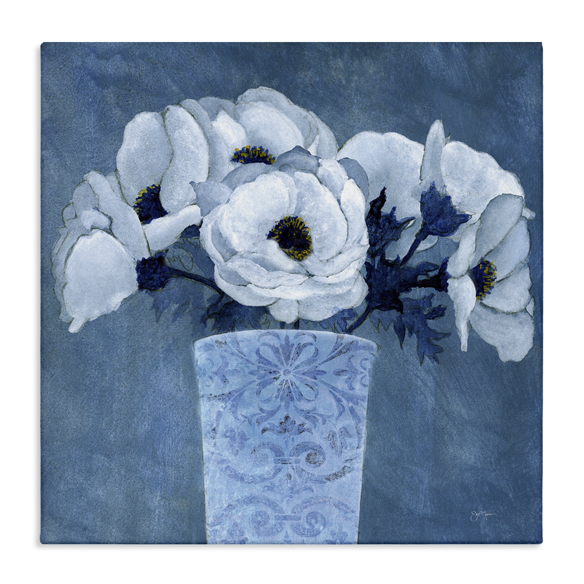 Stupell Industries Patterned Vase Flowers Plants & Flowers Painting Wrapped Canvas Art Print Wall Art, 24 x 24
