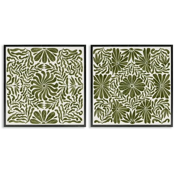 Stupell Industries Patterned Wavy Flowers Plants & Flowers Painting Black Framed Art Print Wall Art, 12 x 12, Set of 2
