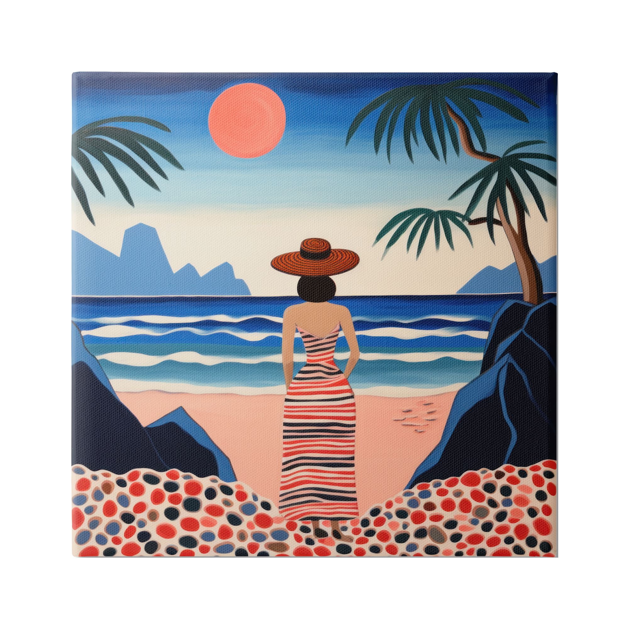 Stupell Industries Patterned Woman on Beach Landscape Painting Gallery Wrapped Canvas Art Print Wall Art, 24 x 24