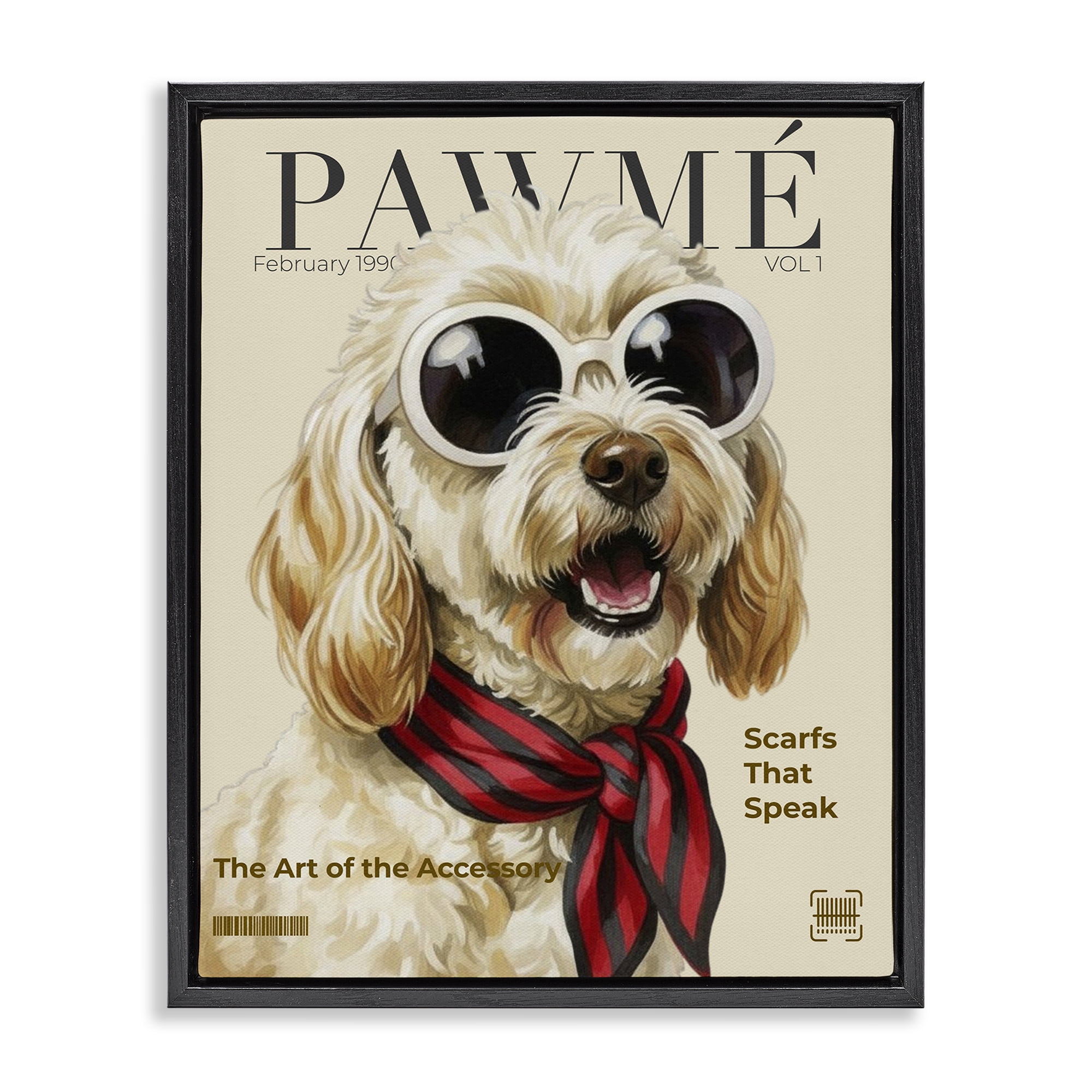 Stupell Industries Pawme Dog Fashion Magazine Black Framed Floater Canvas Wall Art, design by A Barefoot Stylist