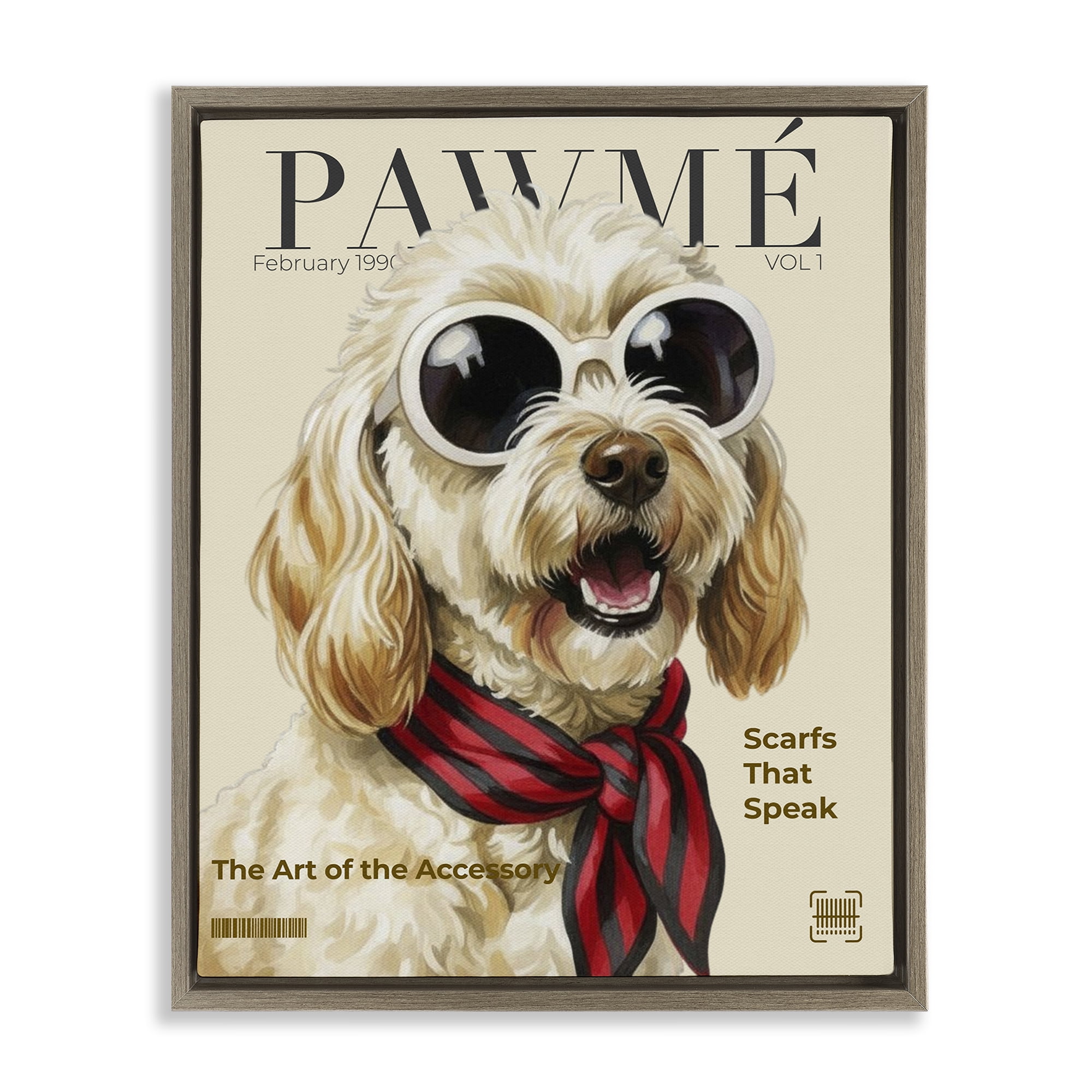 Stupell Industries Pawme Dog Fashion Magazine Brown Framed Floater Canvas Wall Art, design by A Barefoot Stylist