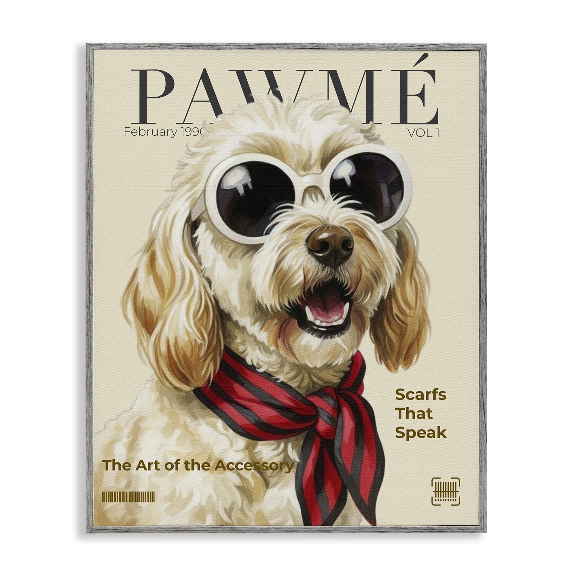 Stupell Industries Pawme Dog Fashion Magazine Gray Framed Giclee Art, design by A Barefoot Stylist