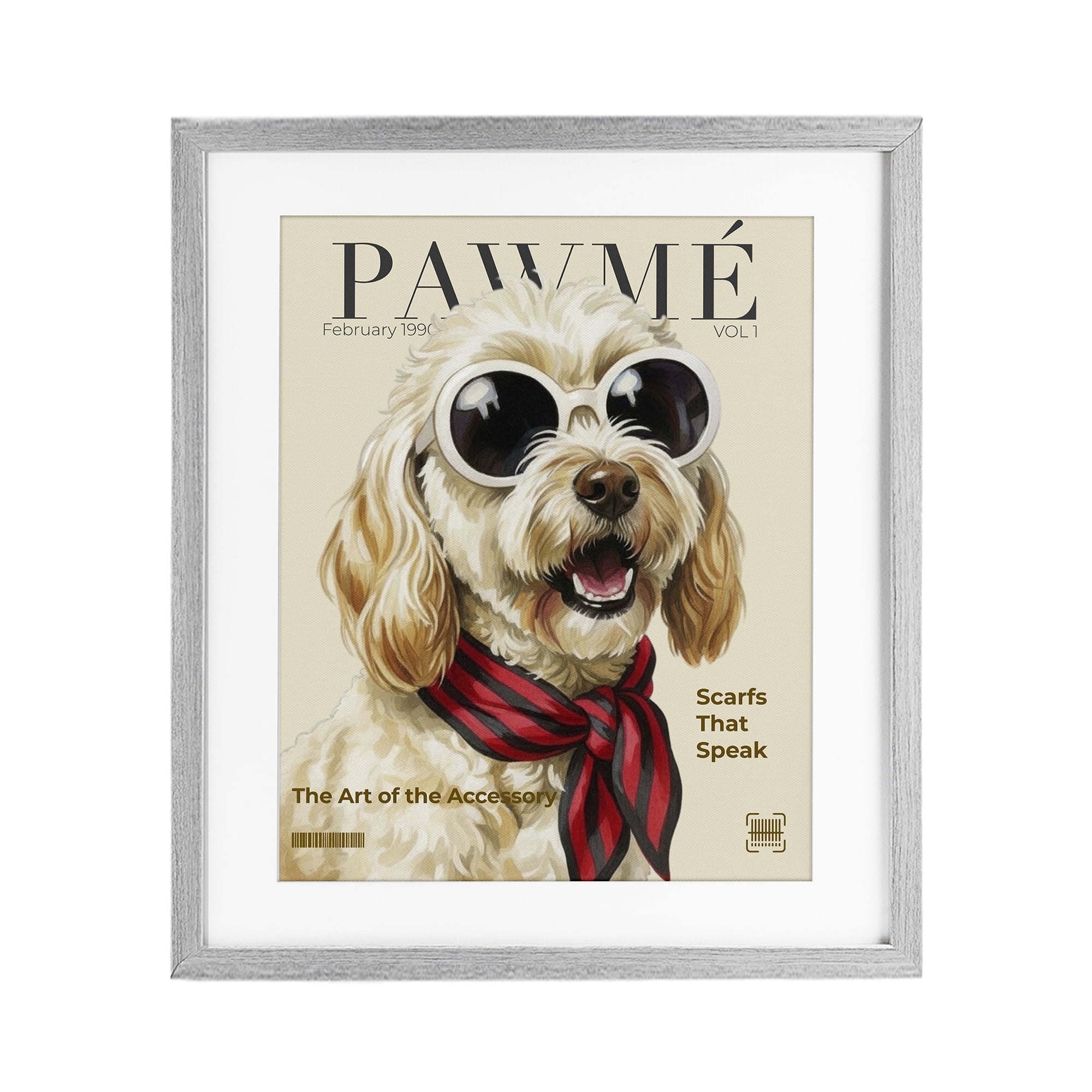 Stupell Industries Pawme Dog Fashion Magazine Gray Framed Print Under Glass, design by A Barefoot Stylist
