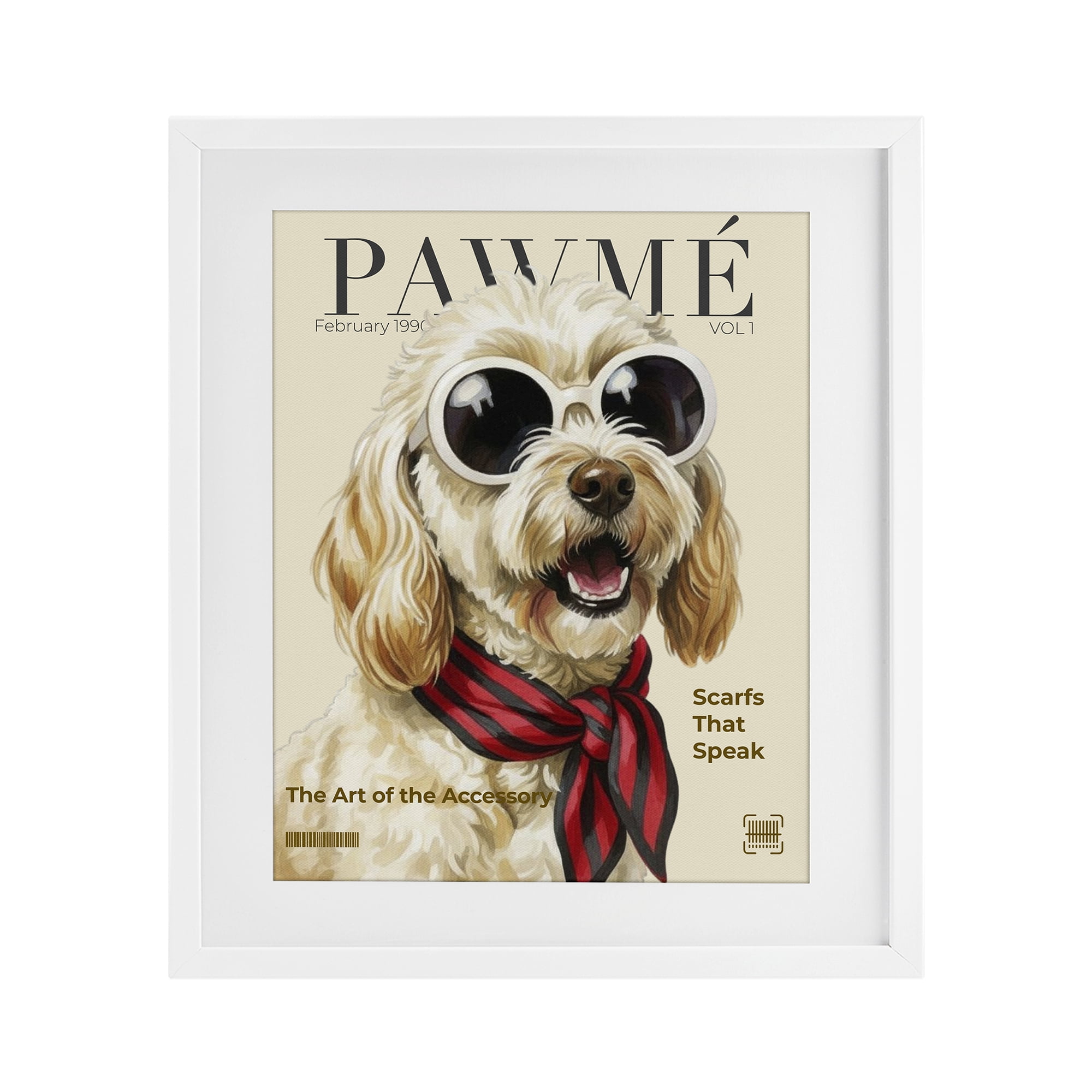 Stupell Industries Pawme Dog Fashion Magazine White Framed Print Under Glass, design by A Barefoot Stylist